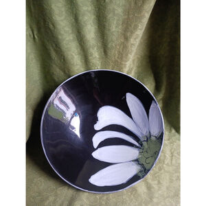 Rare Handpainted Italian Pottery Large Serving Bowl Black Daisy